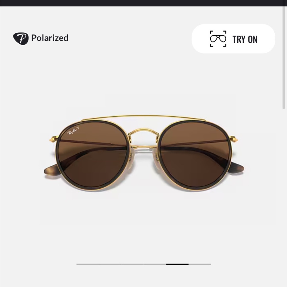 Ray-Ban ROUND DOUBLE BRIDGE Gold Frame Sunglasses with Brown Lenses